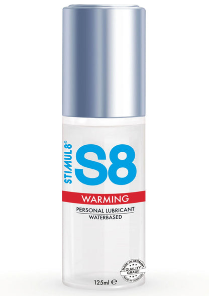 S8 waterbasis verwarmend glijmiddel, close-up label, 125 ml