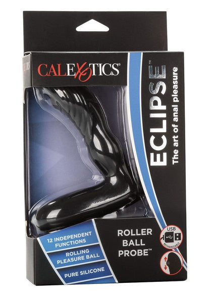 CalExotics Eclipse Roller Ball Probe anal vibrator in black silicone with 12 functions and USB rechargeable