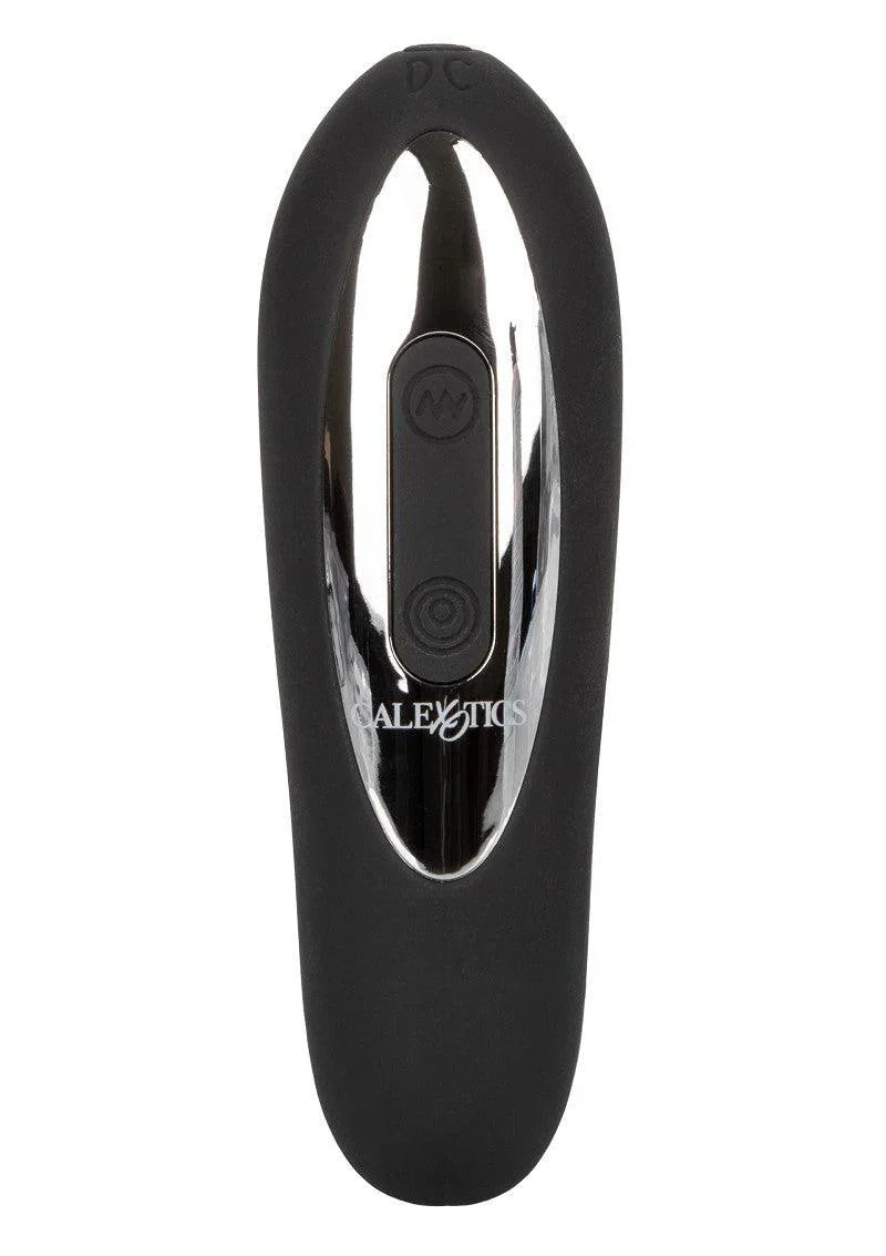 Black CalExotics Eclipse Roller Ball Probe anal vibrator with sleek control buttons on white background