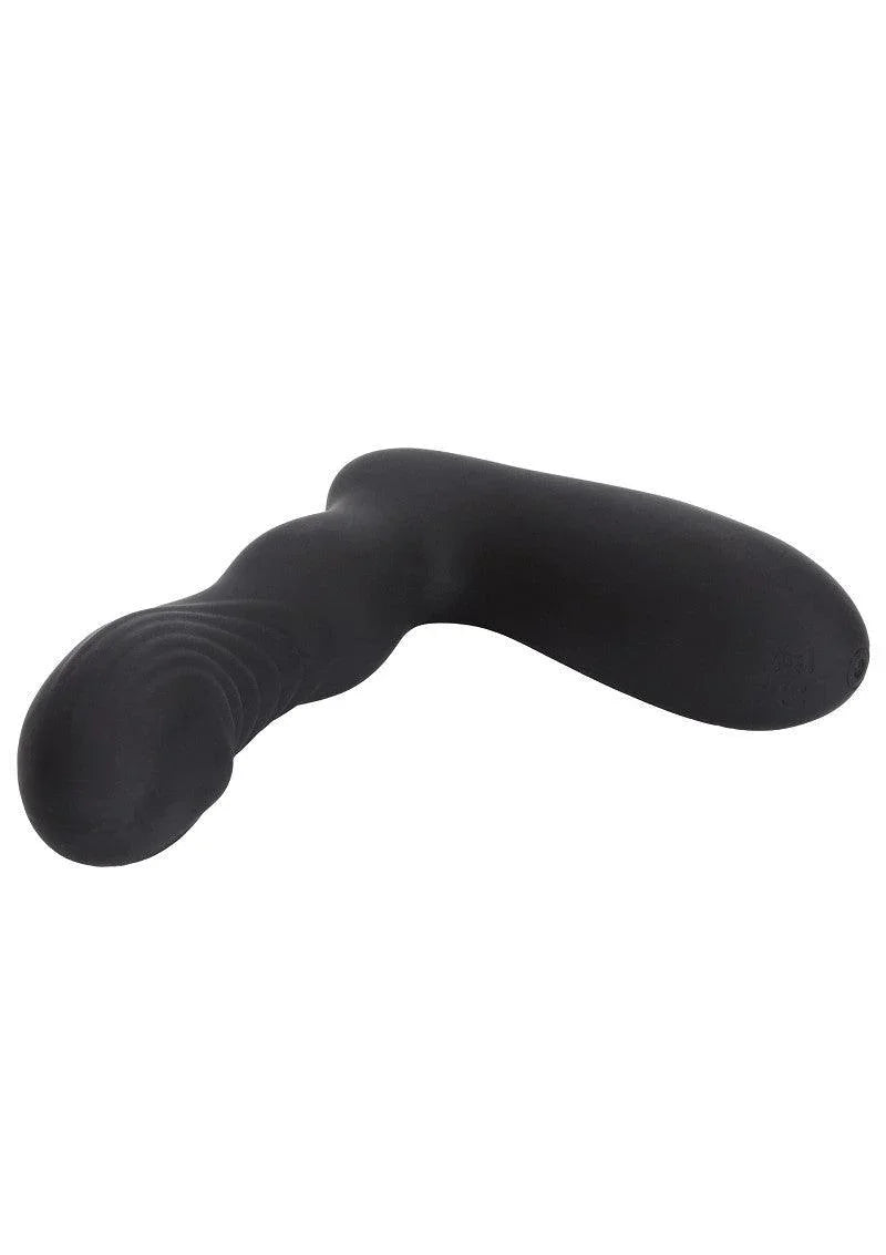 Black silicone Eclipse Roller Ball Probe anal vibrator with textured tip and ergonomic curved design