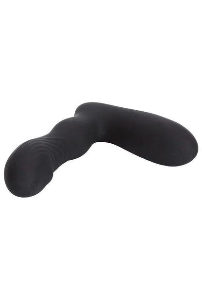 Black silicone Eclipse Roller Ball Probe anal vibrator with textured tip and ergonomic curved design