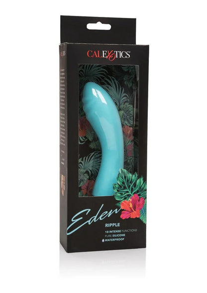 CalExotics Eden Ripple G-Spot vibrator in blue silicone, displayed in retail packaging