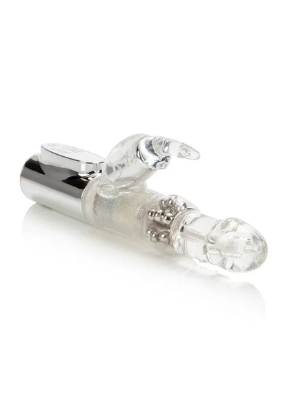 CalExotics Jack Rabbit Platinum Collection clear vibrator with rotating beads on white background