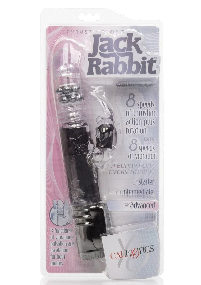 CalExotics Jack Rabbit thrusting vibrator in packaging, advanced sex toy, 8 speeds, black