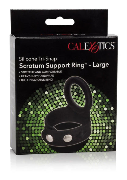 CalExotics Silicone Tri-Snap Scrotum Support Ring - Large - Happytoys Sexshop: Toys for Feeling Happy & Easy 😊 - Discreet geleverd