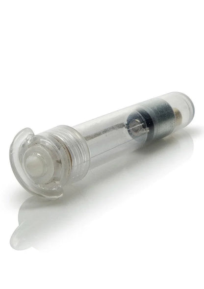 Transparent cylindrical waterproof vibrator probe with internal motor on white background