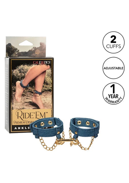 Ride 'em Premium Denim Collection Ankle Cuffs by CalExotics - Happytoys Sexshop: Toys for Feeling Happy & Easy 😊 - Discreet geleverd