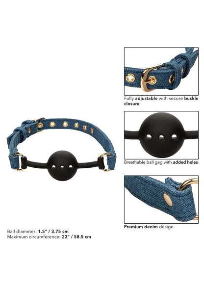 Ride 'em Premium Denim Collection Ball Gag by CalExotics - Happytoys Sexshop: Toys for Feeling Happy & Easy 😊 - Discreet geleverd