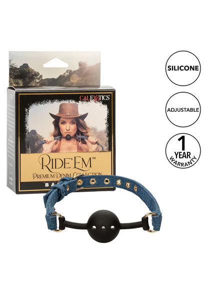 Ride 'em Premium Denim Collection Ball Gag by CalExotics - Happytoys Sexshop: Toys for Feeling Happy & Easy 😊 - Discreet geleverd