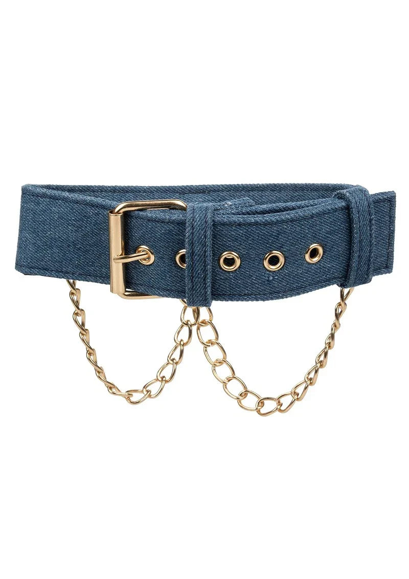 Ride 'em Premium Denim Collection Collar with Leash by CalExotics - Happytoys Sexshop: Toys for Feeling Happy & Easy 😊 - Discreet geleverd