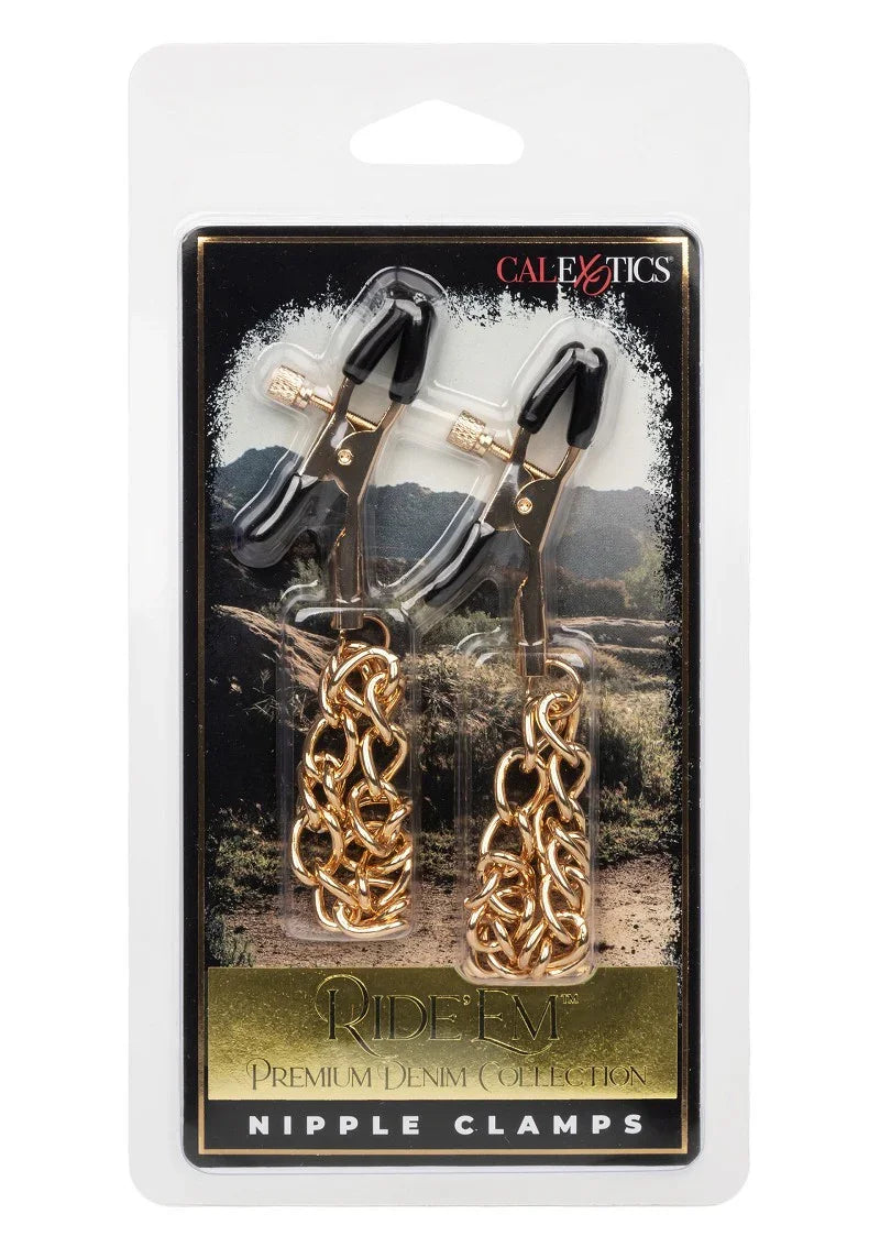 Ride 'em Premium Denim Collection Nipple Clamps by CalExotics - Happytoys Sexshop: Toys for Feeling Happy & Easy 😊 - Discreet geleverd