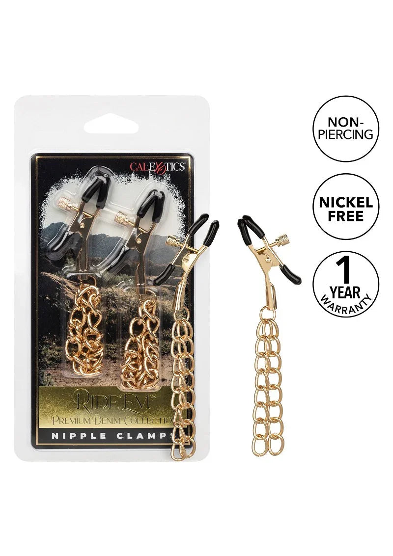 Ride 'em Premium Denim Collection Nipple Clamps by CalExotics - Happytoys Sexshop: Toys for Feeling Happy & Easy 😊 - Discreet geleverd