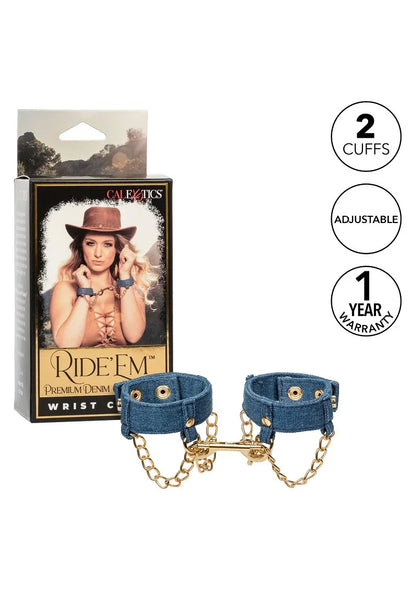 Ride 'em Premium Denim Collection Wrist Cuffs by CalExotics - Happytoys Sexshop: Toys for Feeling Happy & Easy 😊 - Discreet geleverd