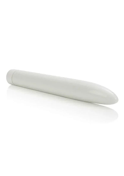 Slim white Classic Maxi Mystique vibrator with smooth rounded tip on white background