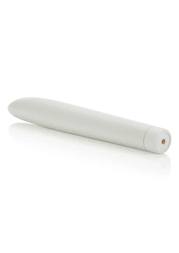 sleek white classic maxi vibrator on reflective white surface