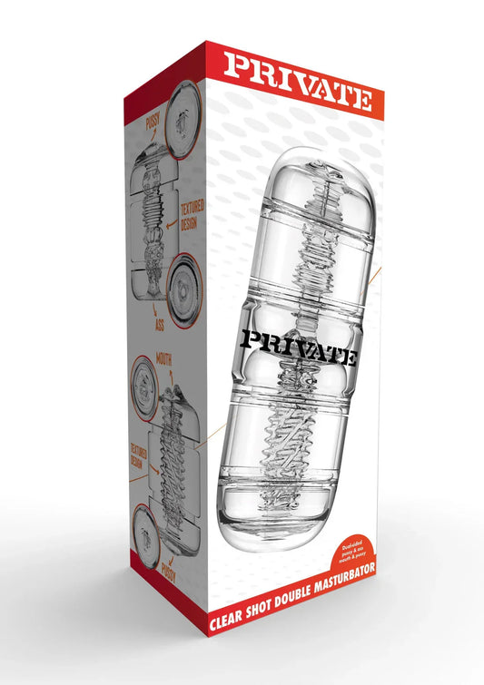 Clear Shot Double Masturbator by Private - Happytoys Sexshop: Toys for Feeling Happy & Easy 😊 - Discreet geleverd