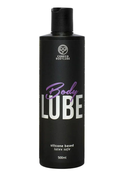 Siliconen lichaamslube Cobeco 500 ml in zwarte fles met Body LUBE-etiket