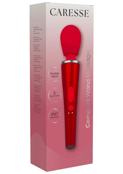 Compact Wand Massager Red by Caresse - Happytoys Sexshop: Toys for Feeling Happy & Easy 😊 - Discreet geleverd