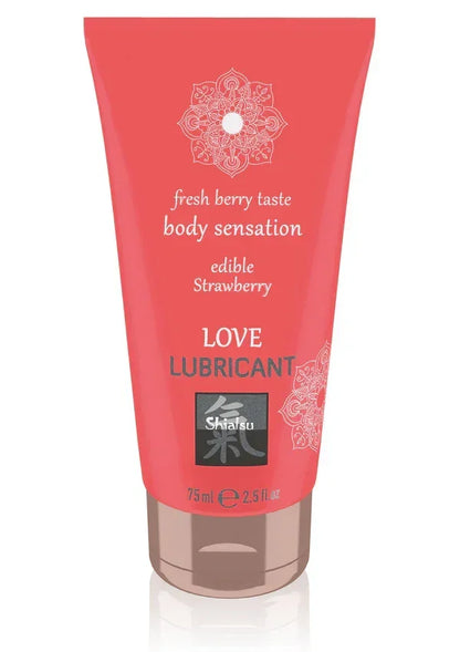 Bestel: Edible Love Lubricant 75 ml Strawberry Shiatsu Hot - bij Happytoys: de erotische sex webshop | liever Happy dan Easy ⭐⭐⭐⭐⭐