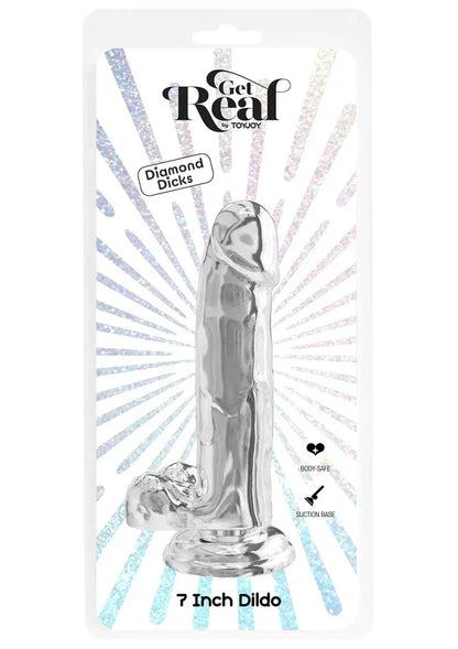 Get Real Clear Dildo with Balls 7' by ToyJoy - Happytoys Sexshop: Toys for Feeling Happy & Easy 😊 - Discreet geleverd