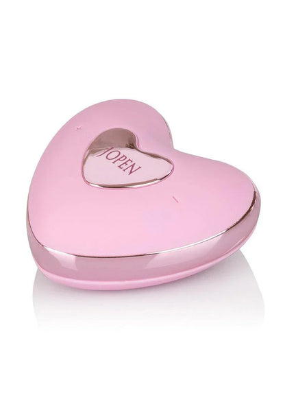 Pink heart-shaped compact with metallic rose gold accent and JOPEN logo
