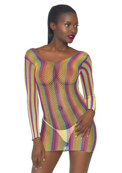Leg Avenue Rainbow fishnet mini dress - Happytoys Sexshop: Toys for Feeling Happy & Easy 😊 - Discreet geleverd