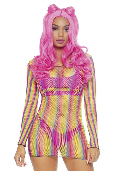 Leg Avenue Rainbow fishnet mini dress - Happytoys Sexshop: Toys for Feeling Happy & Easy 😊 - Discreet geleverd