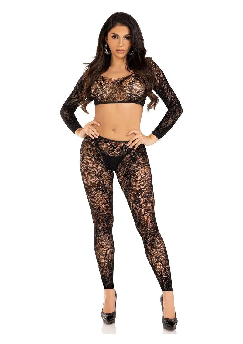Crop top & footless tights black by leg Avenue - Happytoys Sexshop: Toys for Feeling Happy & Easy 😊 - Discreet geleverd