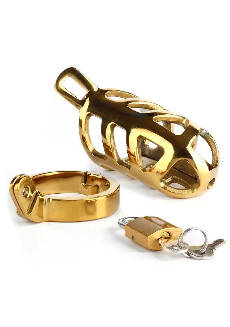 Brutal Chastity Cage Gold by Mr. Steel - Happytoys Sexshop: Toys for Feeling Happy & Easy 😊 - Discreet geleverd