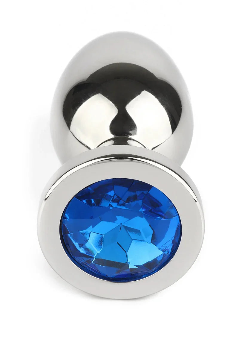 Mr. Steel Jewled Butt Plug Large (Blue) - Happytoys Sexshop: Toys for Feeling Happy & Easy 😊 - Discreet geleverd