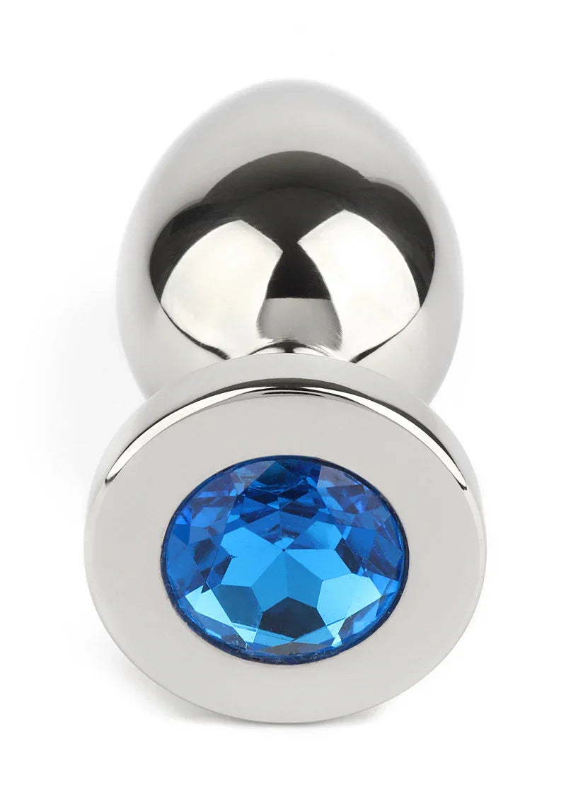 Mr. Steel Jewled Butt Plug Medium (Blue) - Happytoys Sexshop: Toys for Feeling Happy & Easy 😊 - Discreet geleverd
