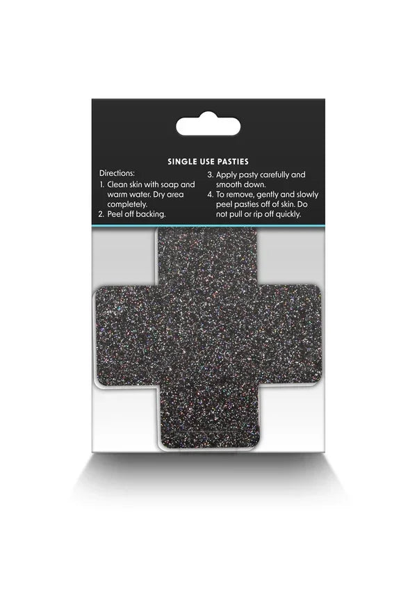 Pasties Glitter Cross 2 Pair black by NS Novelties - Happytoys Sexshop: Toys for Feeling Happy & Easy 😊 - Discreet geleverd