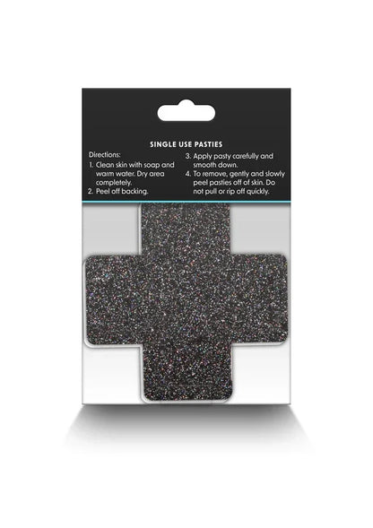 Pasties Glitter Cross 2 Pair black by NS Novelties - Happytoys Sexshop: Toys for Feeling Happy & Easy 😊 - Discreet geleverd