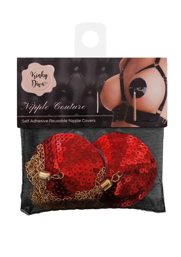 Sequin Nipple Covers w Chain by Kinky Diva - Happytoys Sexshop: Toys for Feeling Happy & Easy 😊 - Discreet geleverd