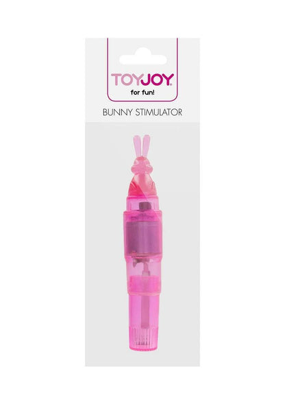 ToyJoy Bunny Stimulator personal massager in pink with rabbit ears in retail packaging