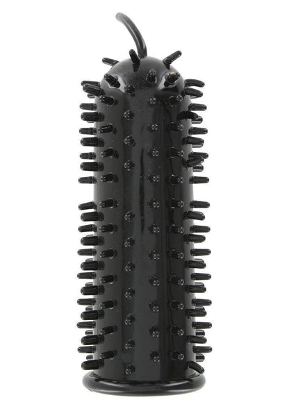 Black textured silicone sleeve with multiple soft spikes on white background