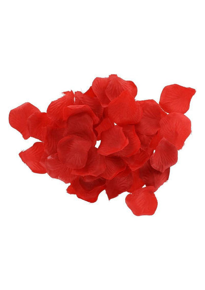 Scattered red rose petals on white background, romantic decoration for gifts and events