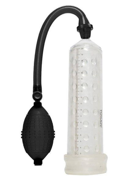 ToyJoy Manpower clear textured power massage pump with black flexible tube and hand pump bulb