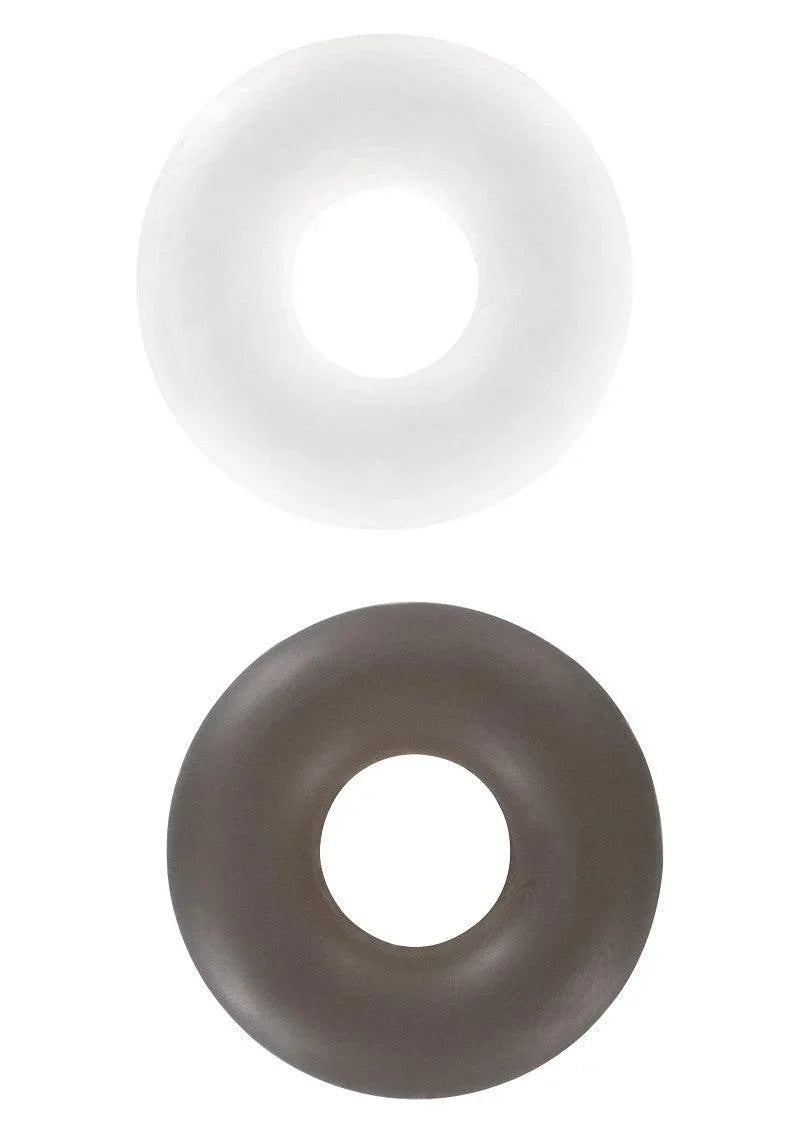 Two round silicone rings, one white and one black, displayed on a white background