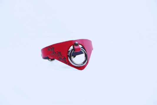 Gothic BDSM Collar with O-Ring – Red Leather Submissive Choker