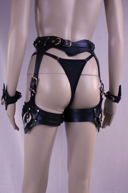 BDSM Gear Leather Thigh Harness Cuffs Set for BDSM Bondage Play - Happytoys Sexshop: online sex shop for Feeling Happy & Easy 😊 - Discreet geleverd