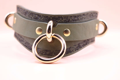 Submissive Necklace Avocado Green Leather Choker | Discreet Day Collar
