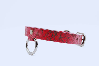 Submissive Collar Red Floral Leather Choker | Discreet Day Collar