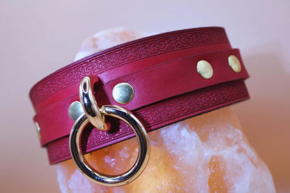 Crimson Red BDSM Collar Handmade Choker With O Ring