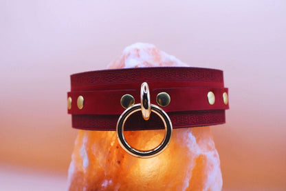 Crimson Red BDSM Collar Handmade Choker With O Ring