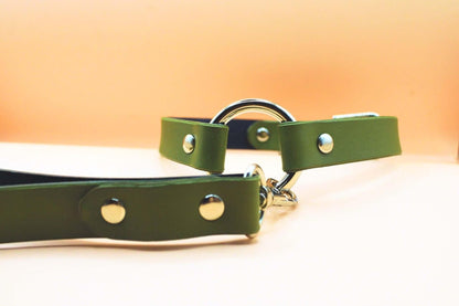 Choker Collar Olive Green Leather Collar Leash Set - Happytoys Sexshop: online sex shop for Feeling Happy & Easy 😊 - Discreet geleverd