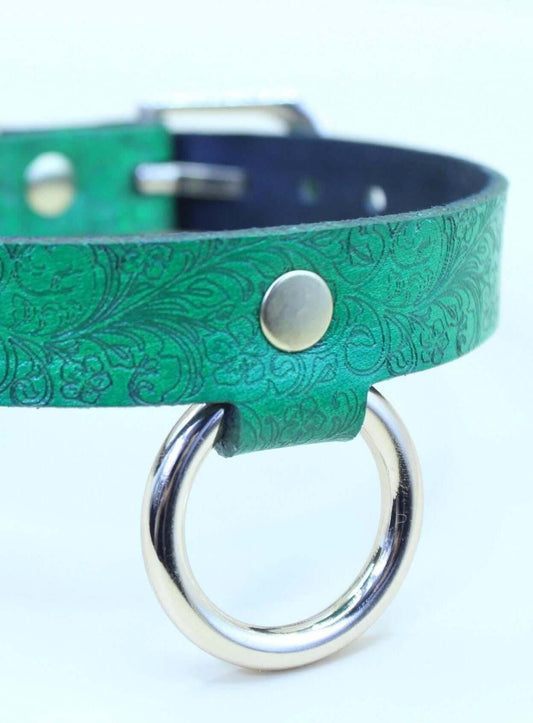 Emerald Green Leather Choker Floral Submissive Collar Jewelry for Day - Happytoys Sexshop: online sex shop for Feeling Happy & Easy 😊 - Discreet geleverd
