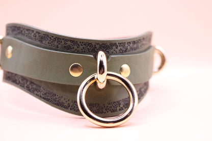 Submissive Necklace Avocado Green Leather Choker | Discreet Day Collar