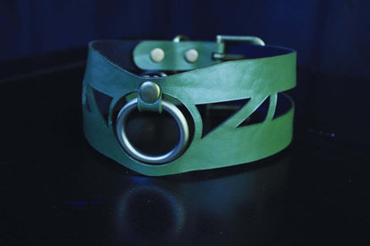 Geometric Green Leather choker Stylish Posture Collar for Play - Happytoys Sexshop: online sex shop for Feeling Happy & Easy 😊 - Discreet geleverd