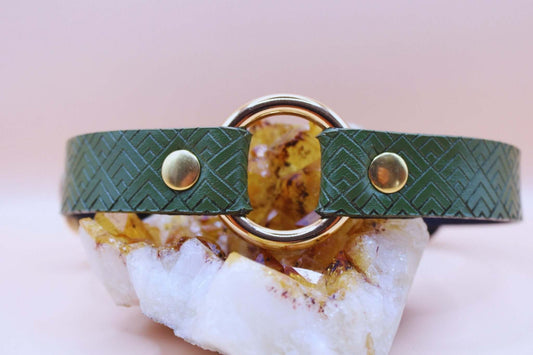 Submissive Collar Geometric O-Ring Leather Slave Collar, BDSM Choker